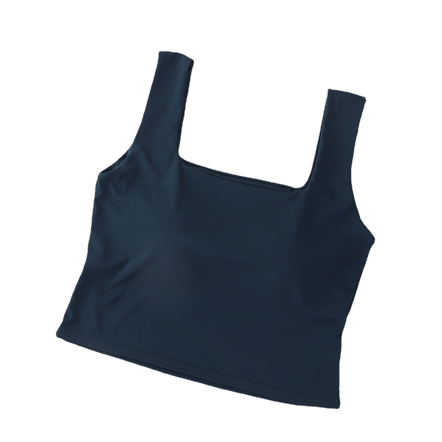 Cuello cuadrado de seda de hielo amplia correa de hombro envuelto en el pecho chaleco para mujeres sin anillo de acero fijo Copa interior y exterior desgaste que basa el chaleco para mujeres