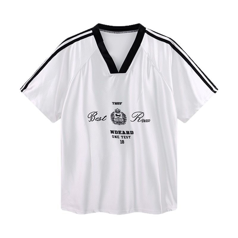 Trendy Brand American-style Bright-faced Motorcycle Sports T-shirt Short-sleeved Men's and Women's Summer Printed V-neck Jersey Top Basketball Loose