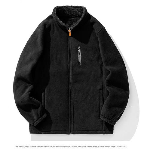 Men's Plush Padded Jacket for Autumn and Winter, Stand-up Collar, Fleece-lined, Thickened, Lamb Wool Windbreaker, Warm Fleece Coat for Youth
