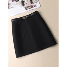 黑色a字毛呢半身裙女2025秋冬新款气质修身时尚简约一步包臀短裙