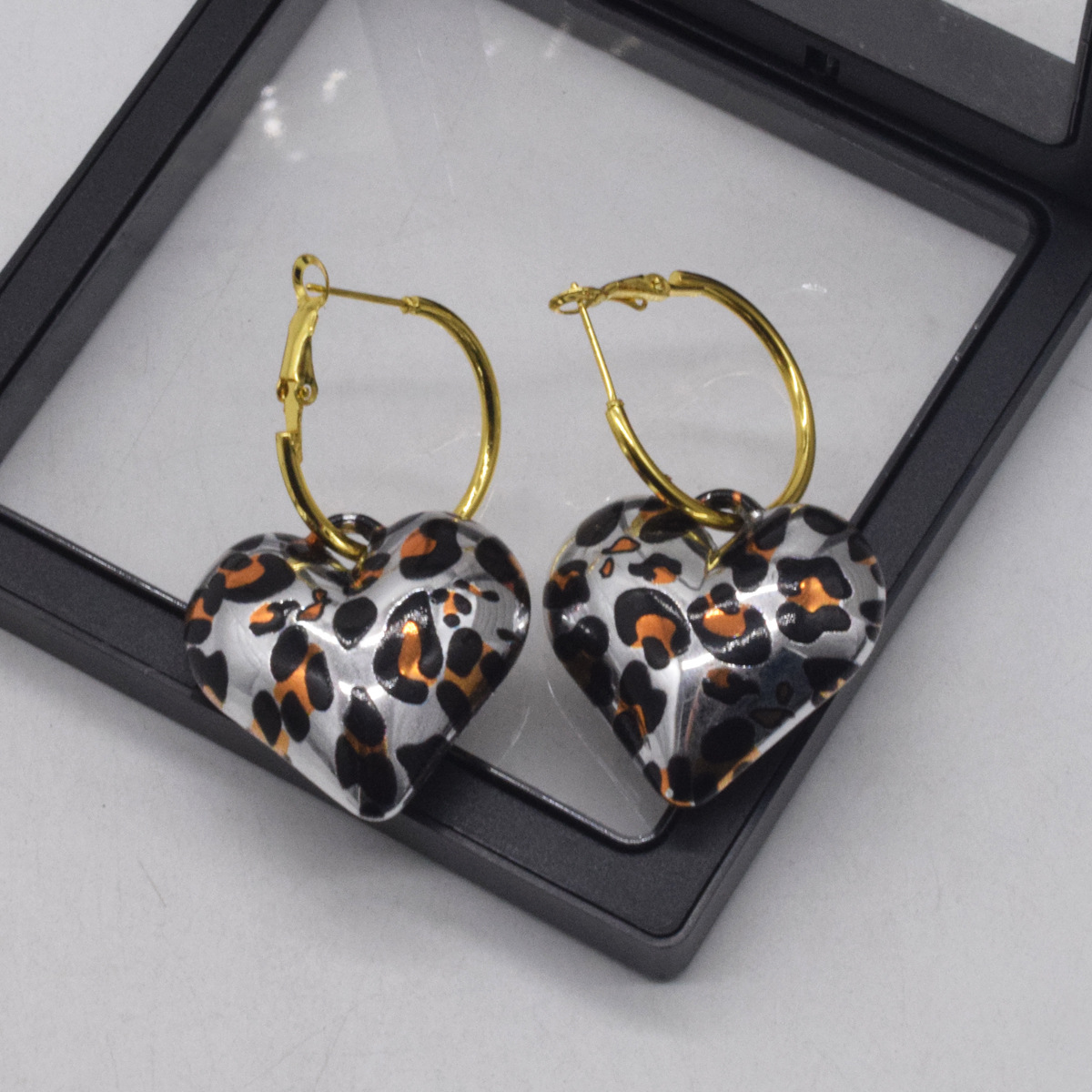 Heart Shape, Leopard Pattern 1 Pair Retro Heart Shape Leopard Alloy Drop Earrings