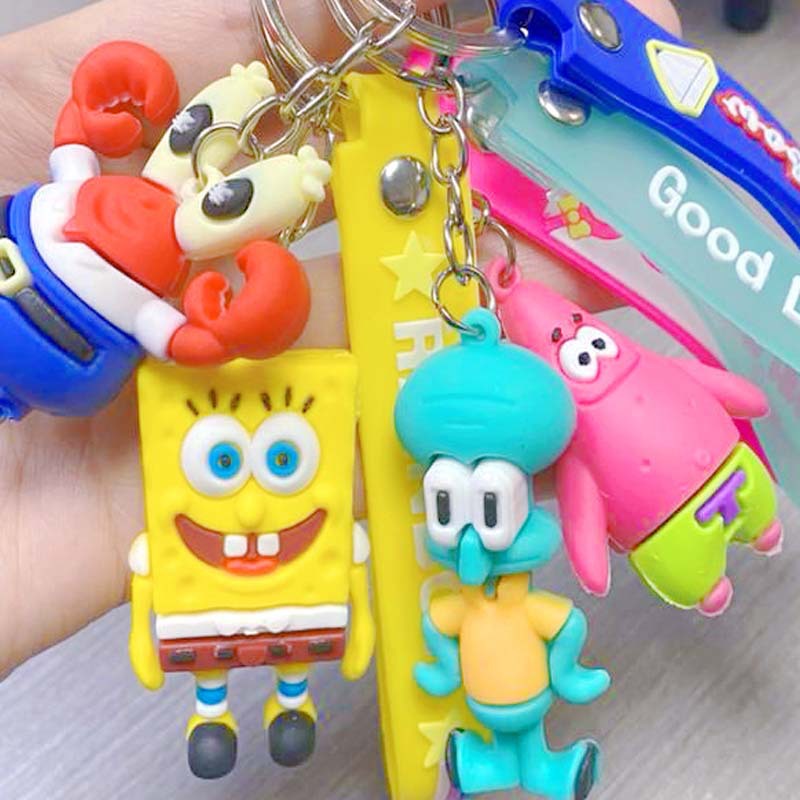 New Couple Spongebob Squarepants Patrick Star Keychain Cartoon Japanese and Korean Student Schoolbag Pendant Floor Push Scan Code Gift