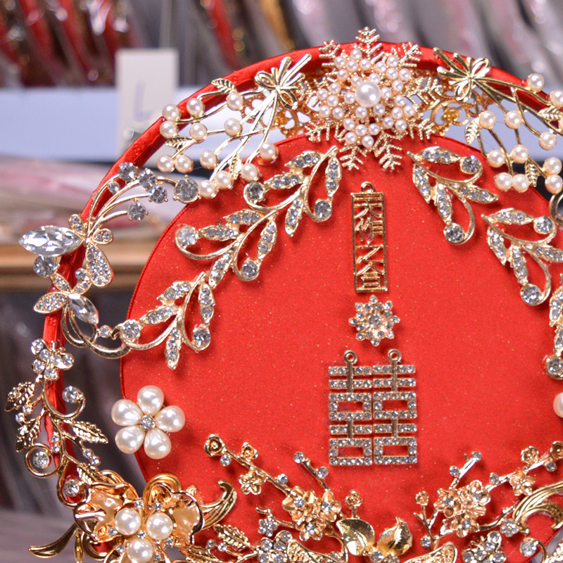 Bride's Fan Set, Traditional Style, Red Chinese Wedding Fan, Handcrafted, DIY, Double-Sided, Ancient Chinese Aesthetic, Heirloom Quality