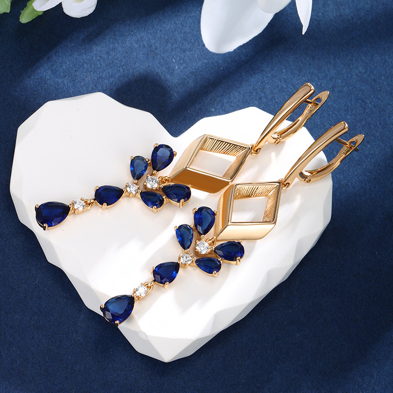 Xuping joyas gemas artificiales de color geometría larga gota de agua pendientes de alta sensación pendientes de personalidad femenina pendientes