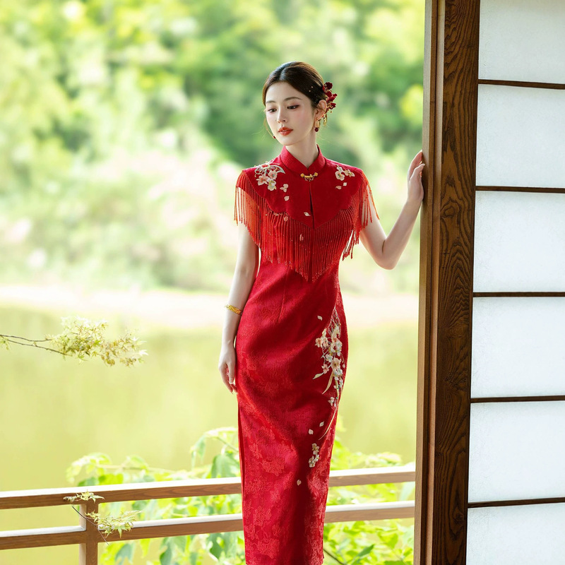 【Wu Meier】New Chinese-Style Red Engagement Qipao Dress for Brides, Wedding Toast Attire, Elegant and Slimming Casual Wear 【Wu Meier】New Chinese-Style Red Engagement Qipao Dress for Brides, Wedding Toast Attire, Elegant and Slimming Casual Wear