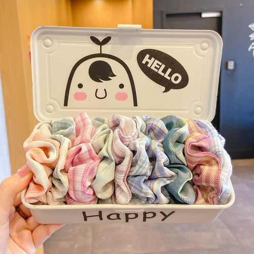 BM Internet celebrity French large intestine hair tie fresh plaid retro simple Korean version versatile fabric hair rope fat intestine head rope for women