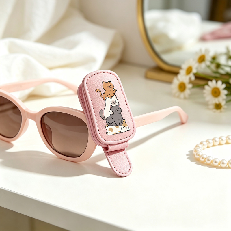 Cross-border bestseller sunglasses holder, creative car sun visor storage, pink stackable cat-shaped car glasses clip
