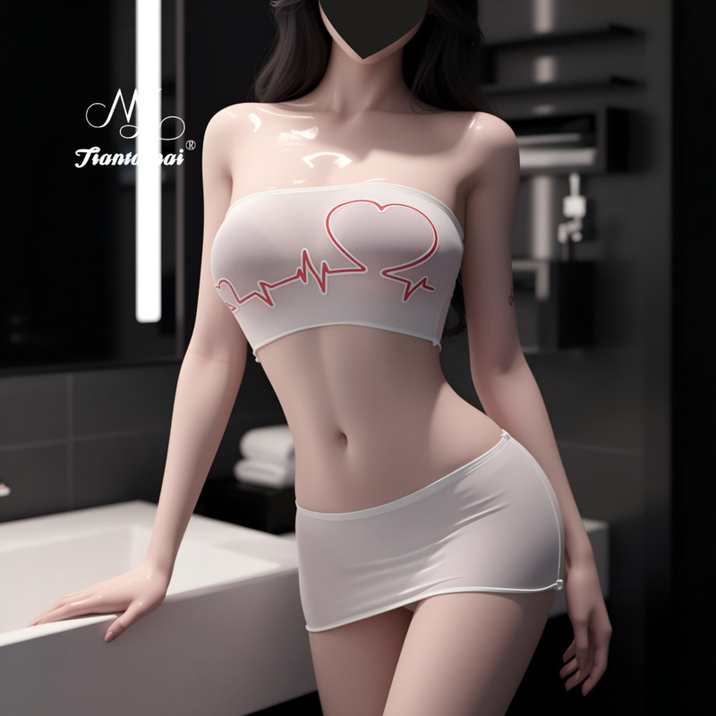 Sexy see-through lingerie set with a hip-hugging design, electrocardiogram pattern, and a large size for seductive female flirtation