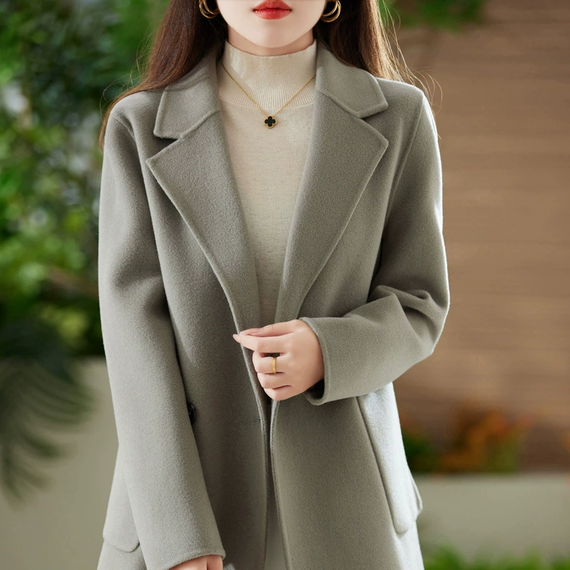 24 Осень и зима утолщенные двухсторонние кашемировые пальто средний длинный маленький костюм двухсторонние шерстяные пальто темпераментные пальто