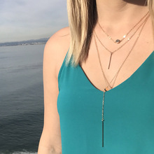 欧美时尚饰品 流行饰品货源 时尚小圆点流苏吊棒多层项链颈链