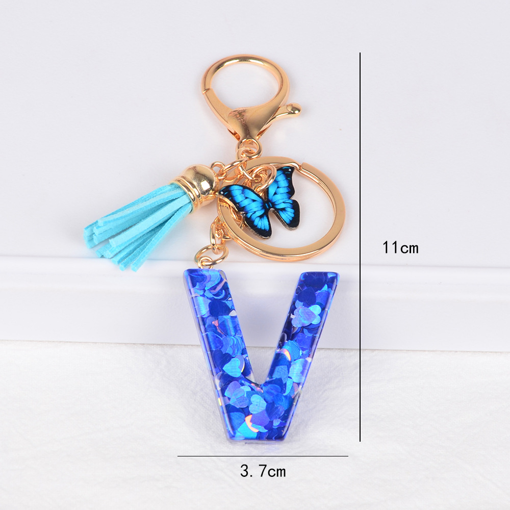 Cross-border Hot Sale 26 letras inglesas llavero de resina de goteo de goma esquinilla llavero de letras de amor personalizado