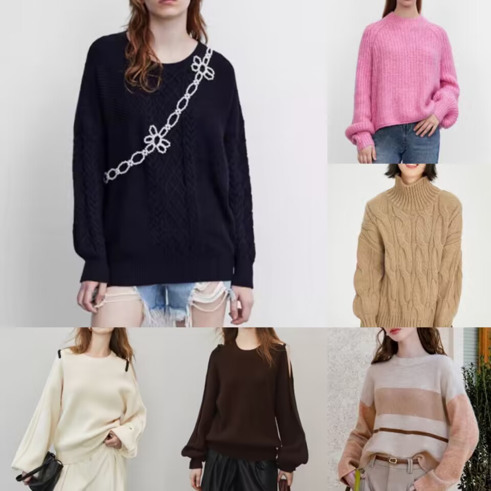 外贸原单杂款女式毛衣针织衫欧美风宽松百搭V领开衫直播货源长袖