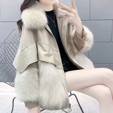 山力达迪皮草外套冬季新款韩版PU皮仿狐狸毛中长款加厚海宁大衣