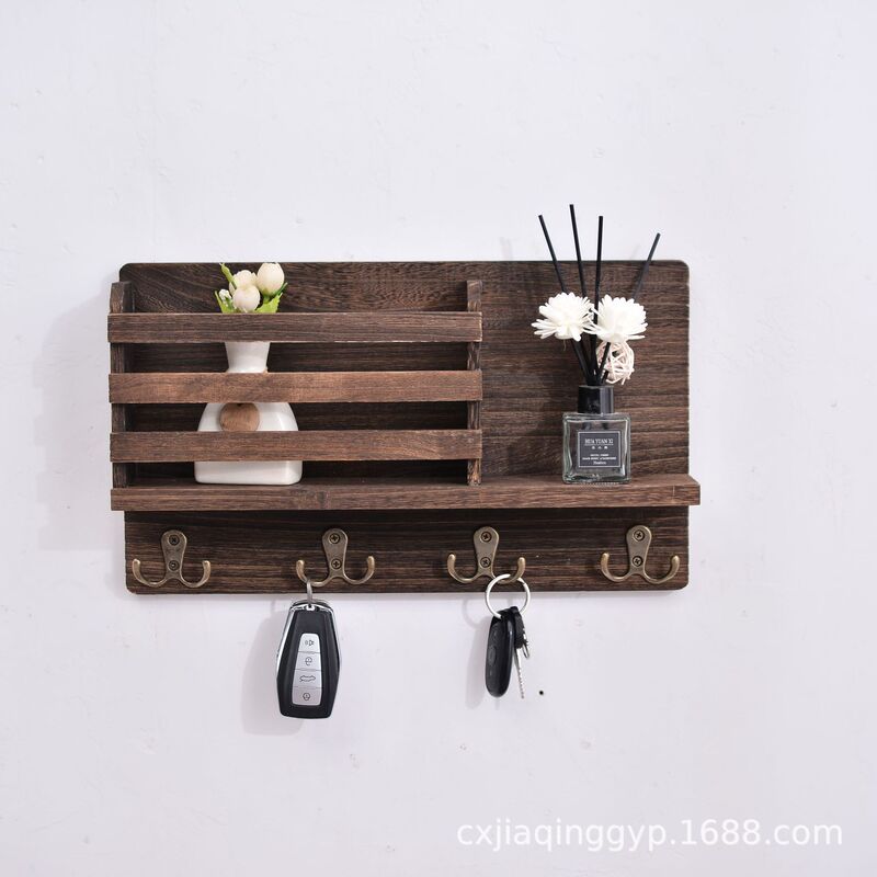 Home wall key storage rack hallway wall-mounted key storage rack wooden key wall rack