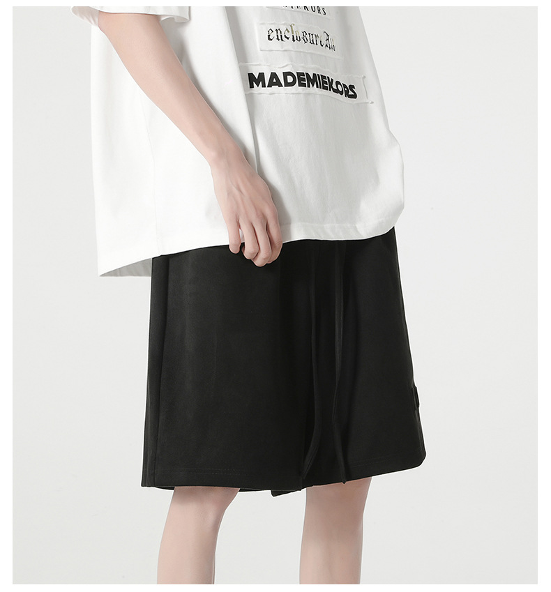 New summer casual shorts for men, suede loose stretch capri pants, American steel stamp straight-leg sport pants pic 13