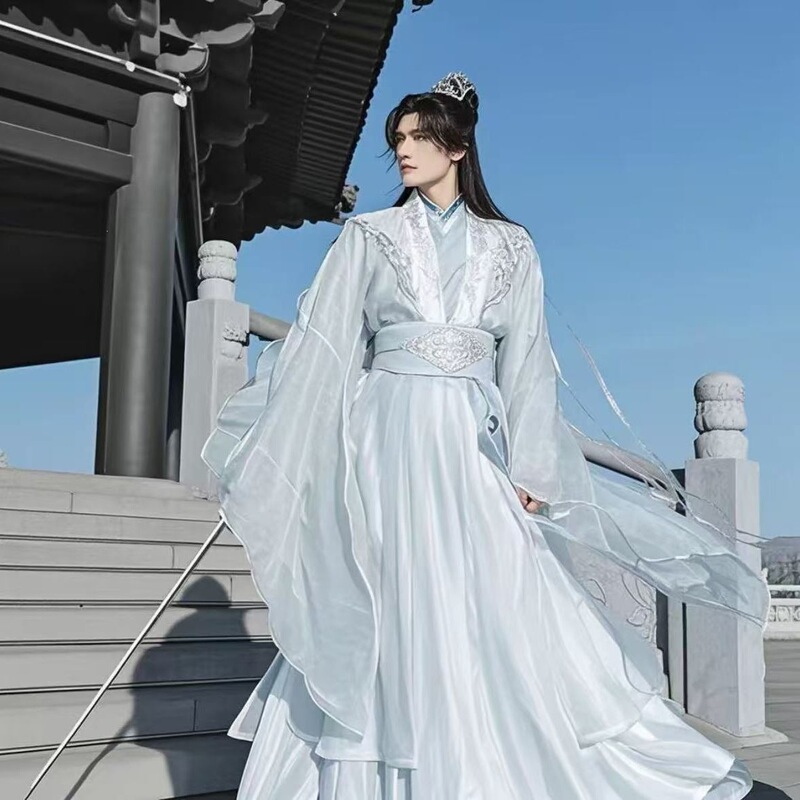 【Cloud Fairy】Men's Hanfu Set - Elegant Martial Arts Style, Two-Tone Fairy Style, Double-Layered Fluttering Sleeves, Ancient Style Fairy Outfit 【Cloud Fairy】Men's Hanfu Set - Elegant Martial Arts Style, Two-Tone Fairy Style, Double-Layered Fluttering Sleeves, Ancient Style Fairy Outfit