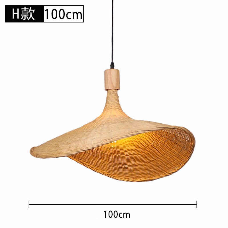 Lámpara de araña tejida de bambú Restaurante chino Lámpara de salón de té de linterna de bambú Restaurante japonés Sombrero de paja Lámpara de araña tejida de ratán B & B