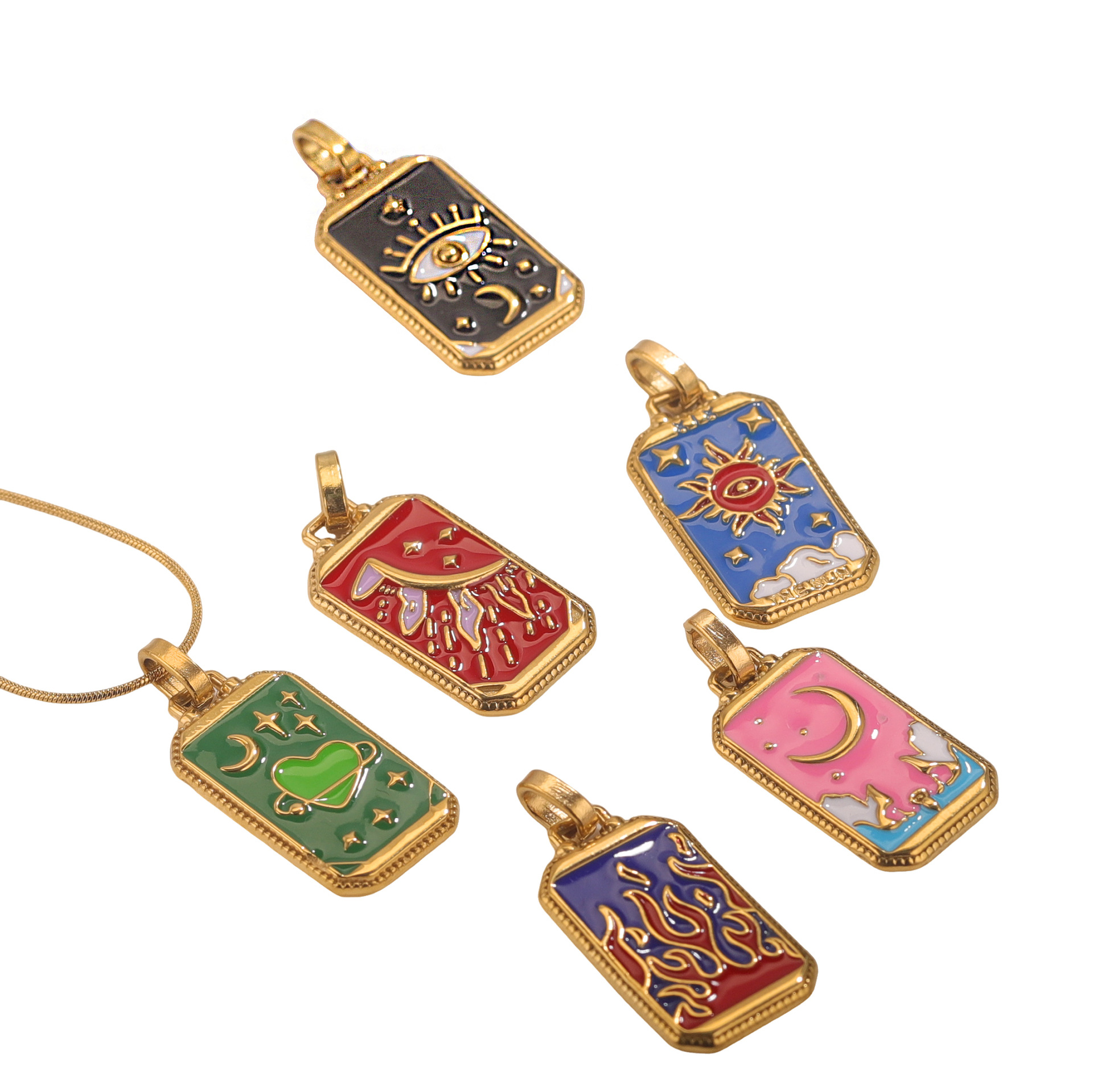 Europa y América esmalte goteo de aceite tarot colgante colgante DIY accesorios de joyería acero inoxidable al por mayor vacío dorado tarjeta colgante