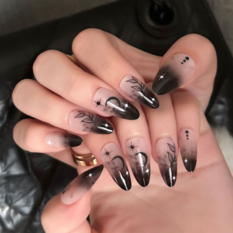Chinese bright cross-border gradient festival stars and moon wearing false nails 24 nail suit cross-border nail
