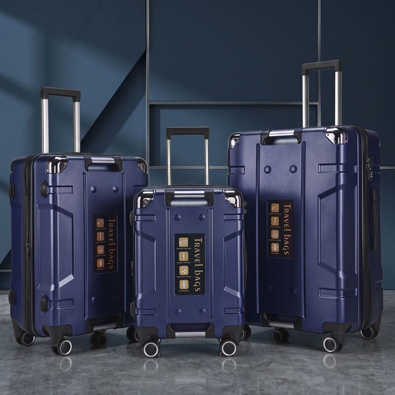 New PC travel suitcase, double-layer expandable three-piece set, trolley luggage with anti-explosion corners, travel luggage, carry-on suitcase
