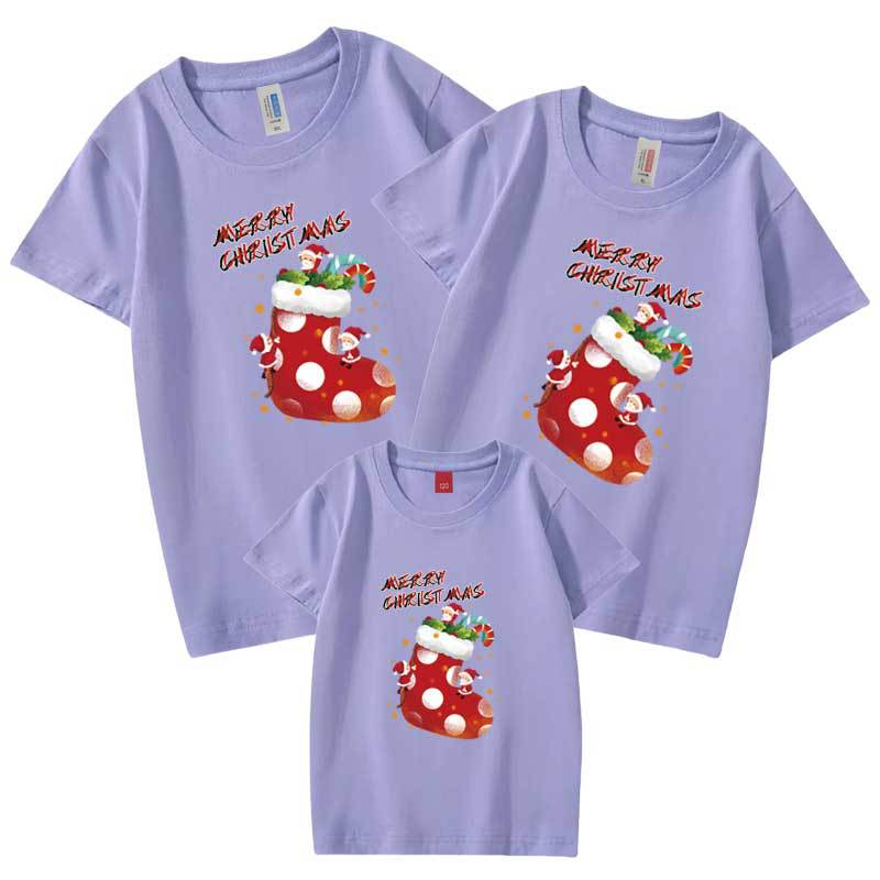 Suministro de comercio electrónico transfronterizo Navidad padre-hijo Camiseta de manga corta Año Nuevo retrato familiar entrega de una pieza calcetines de Navidad