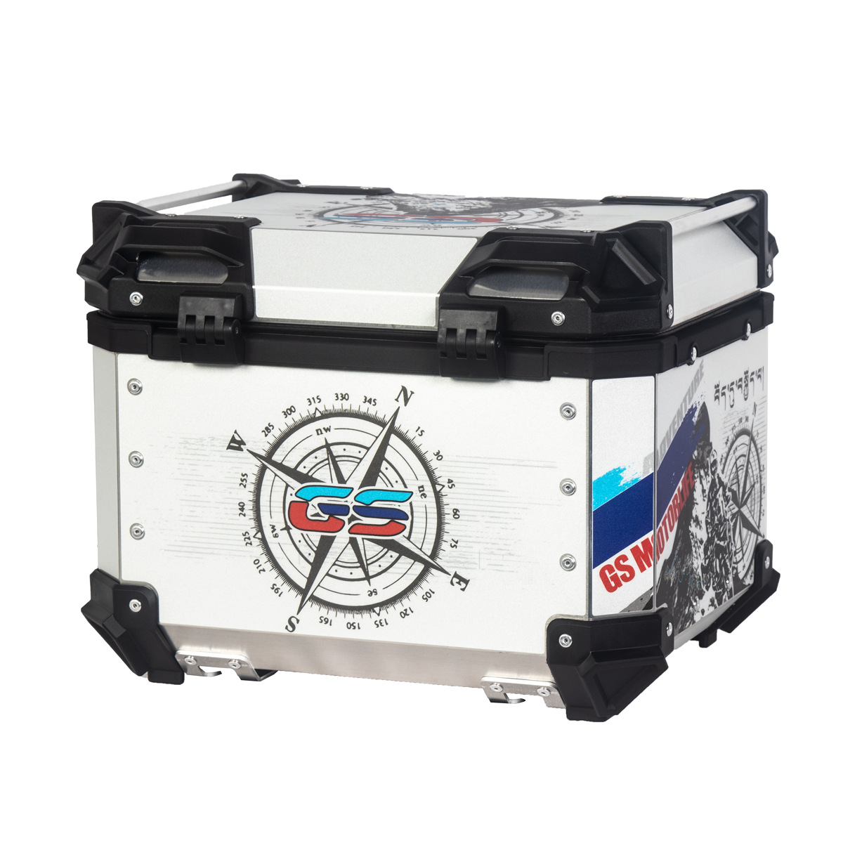 Caja de cola de motocicleta personalizada 36L45L55L65LBK etiqueta de brújula caja de cola de liberación rápida caja de almacenamiento de aleación de aluminio