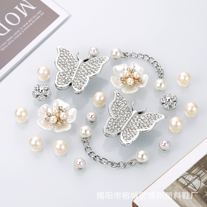 Cave Shoes Fitting Accessories Shoe Flower DIY Slippers Accessories Removable Chain Pearl Fragrance Decoration Diamond Shoe Buckle