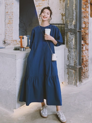 French chic style loose and slimming women's summer daywear casual dress color image