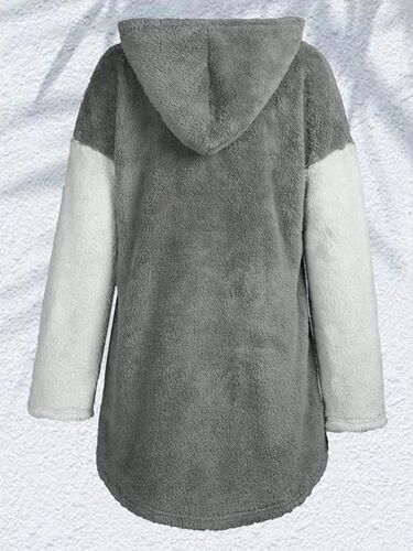 Women's Winter European and American Alphabet Embroidered Color Block Drop Shoulder Hooded Sweatshirt with Plush Material