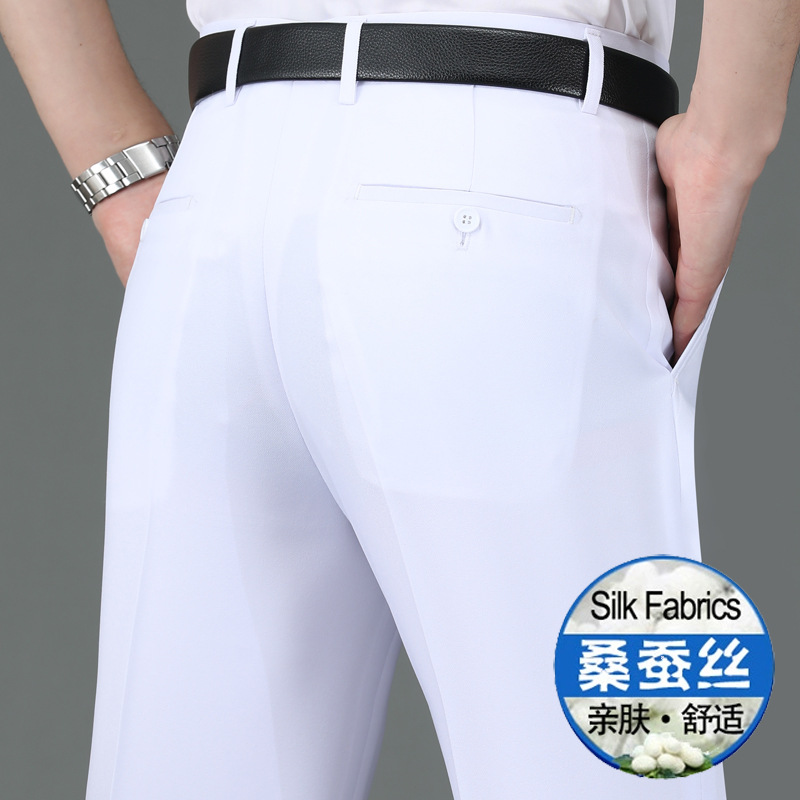 Pantalones finos de seda de morera para hombres de primavera y verano para hombres, pantalones rectos de mediana edad de cintura alta sin planchar para hombres de mediana edad y ancianos image 24