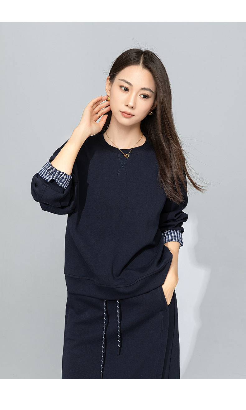 Bộ hai mảnh áo sweatshirt phối màu thiết kế cách điệu cho nữ — Váy nửa màu xanh đậm 65361 chi tiết 26