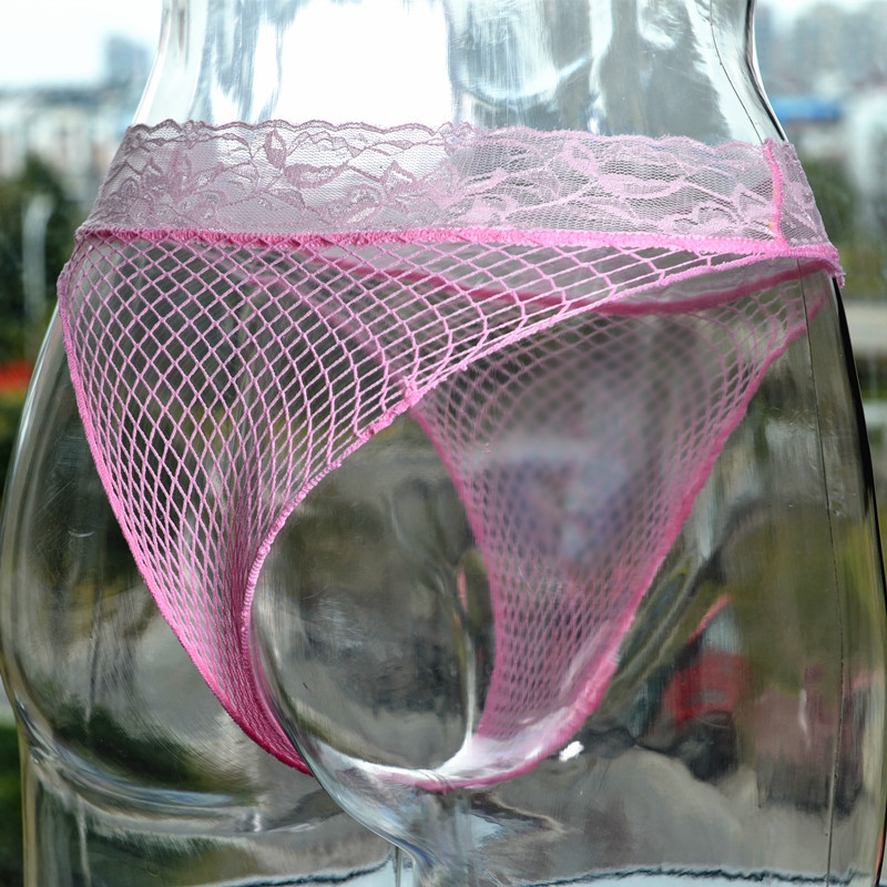 Medias de seda ropa interior de encaje de mujer cintura media-baja ultrafina Levantamiento de cadera más tamaño caliente hueco sexy malla ver-a través de calzoncillos