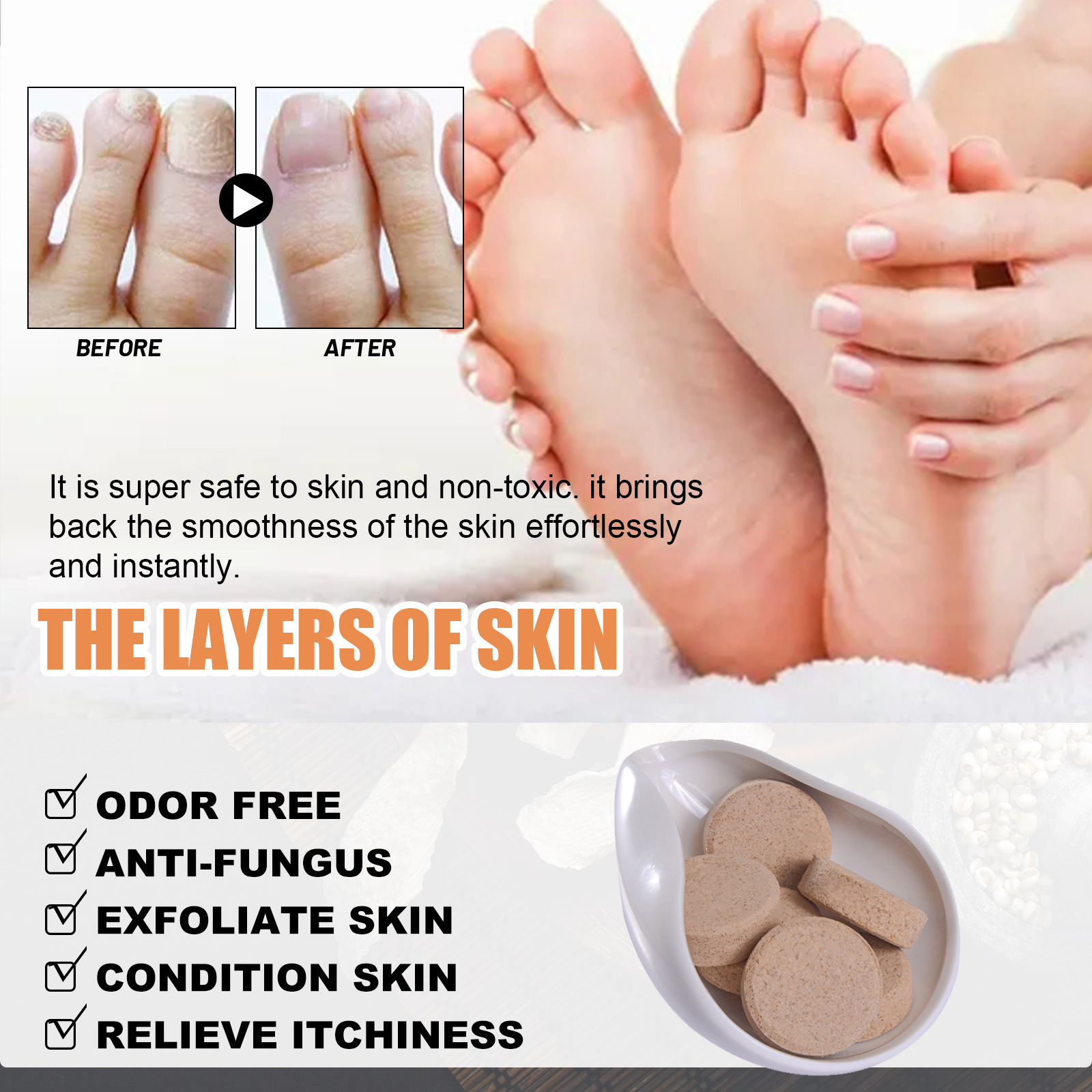 Eelhoe Bath Old Ginger Tabletten zum Vertreiben von Kälte und Entfernen von Feuchtigkeit, Reparatur grauer Nägel, Einweichtabletten, Fußpflege_voghion.com