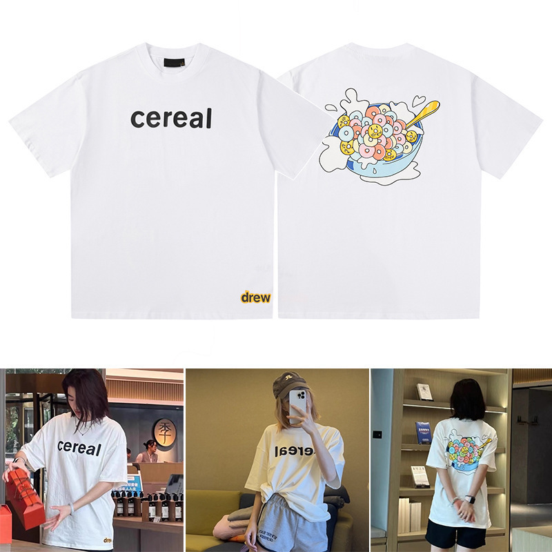 Drew Fun Cereal Donut Smiley Face Short-Sleeve Unisex Couple's Matching Trendy Loose Round-Neck T-Shirt Drew Fun Cereal Donut Smiley Face Short-Sleeve Unisex Couple's Matching Trendy Loose Round-Neck T-Shirt