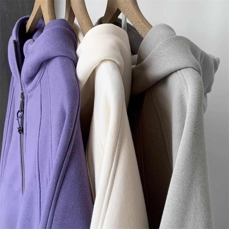 Japanese-style Commuter Simple Nordic Niche Relaxation fleece-lined Thickened Split Casual Zipper Hooded Sweatshirt Jacket for Women