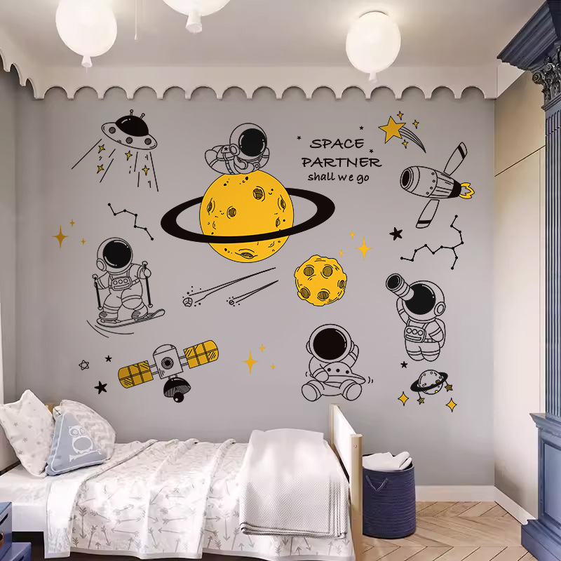 Space Astronaut Wall Sticker Cartoon Kidsren's Room Boy Baby Bedroom Kindergarten Classroom Theme Layout Sticker Customization