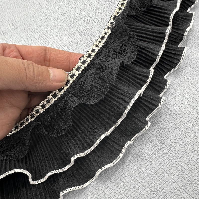 8cm 더블 레이어 쉬폰 레이스 - 블랙 워리어 화이트 엣지