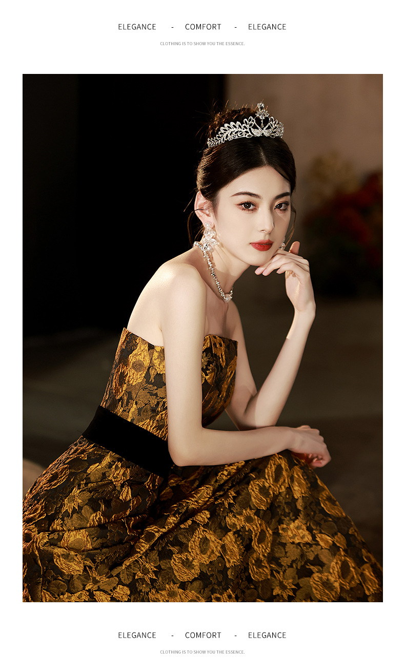 Đầm dạ hội nữ không dây phong cách Pháp, thiết kế ôm body đuôi cá, may đo cao cấp — Màu vàng chi tiết 13