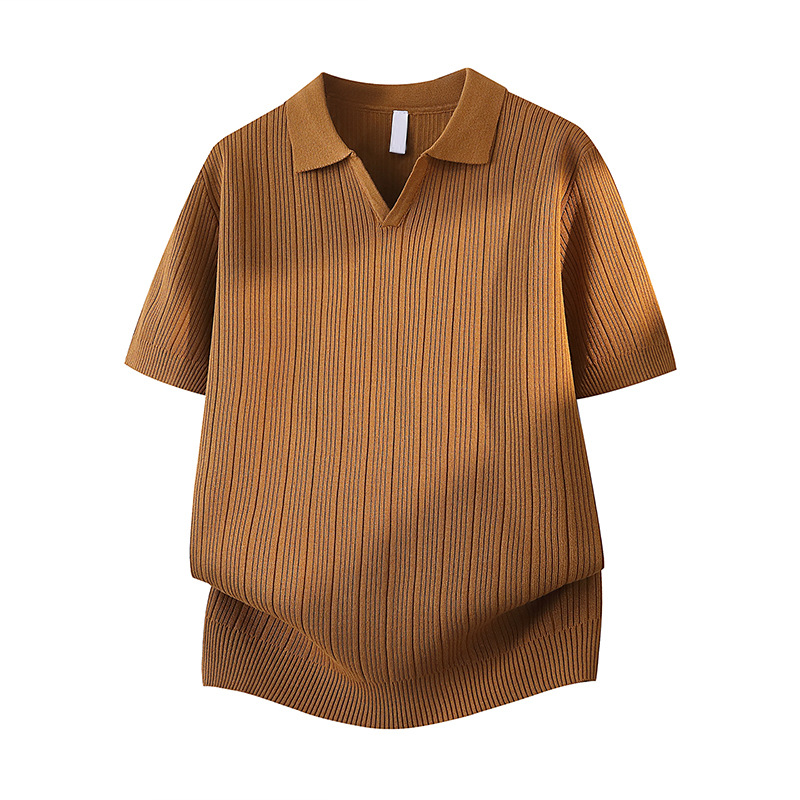 Polo camiseta de punto camiseta de manga corta hombre V-collar ventana delgada negocios camiseta de hielo de verano fábrica transfronteriza al por mayor image 10