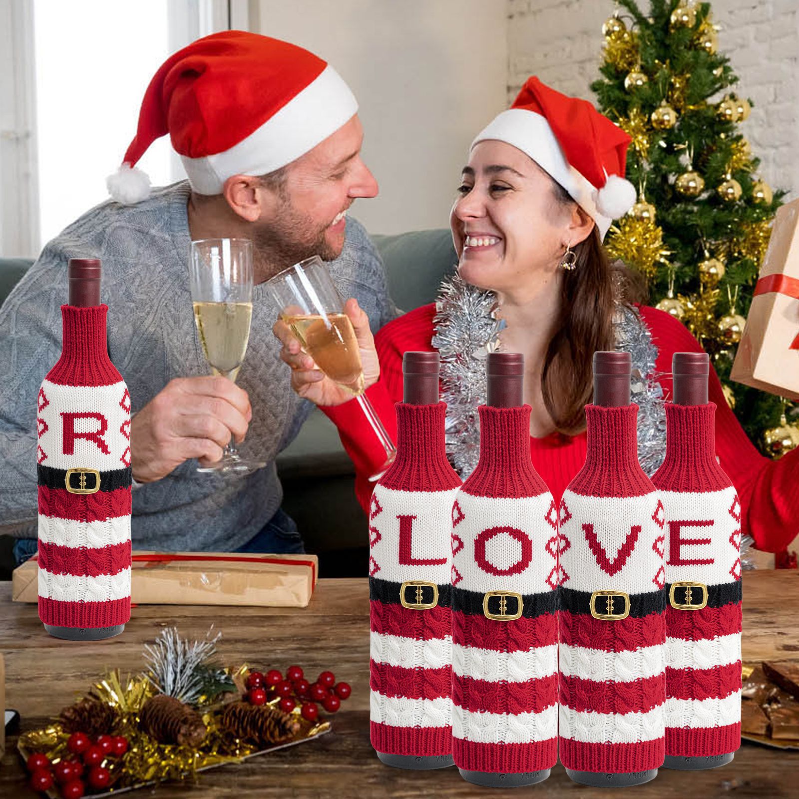 Navidad transfronteriza letras botellas de vino set decoración Navidad tejo set de vino set decoración fiesta atmósfera festiva