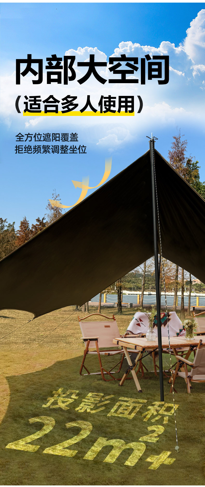 Thickened black vinyl canopy tent, portable outdoor camping picnic quick-open rainproof and sunproof sunshade canopy, no assembly required