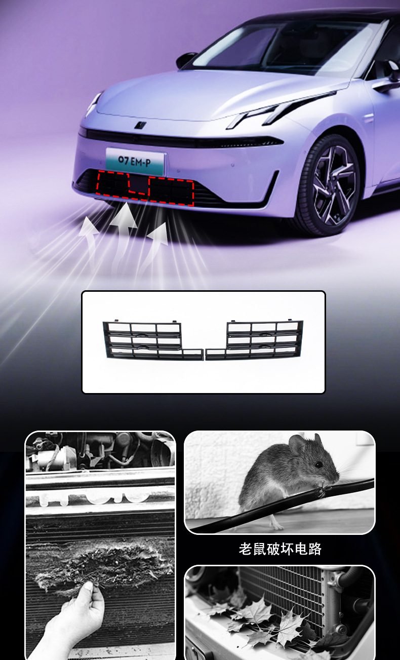 Suitable for 24-26 models of Lynk & Co 07, specialized water tank anti-insect net, front grille exterior modification decorative accessories