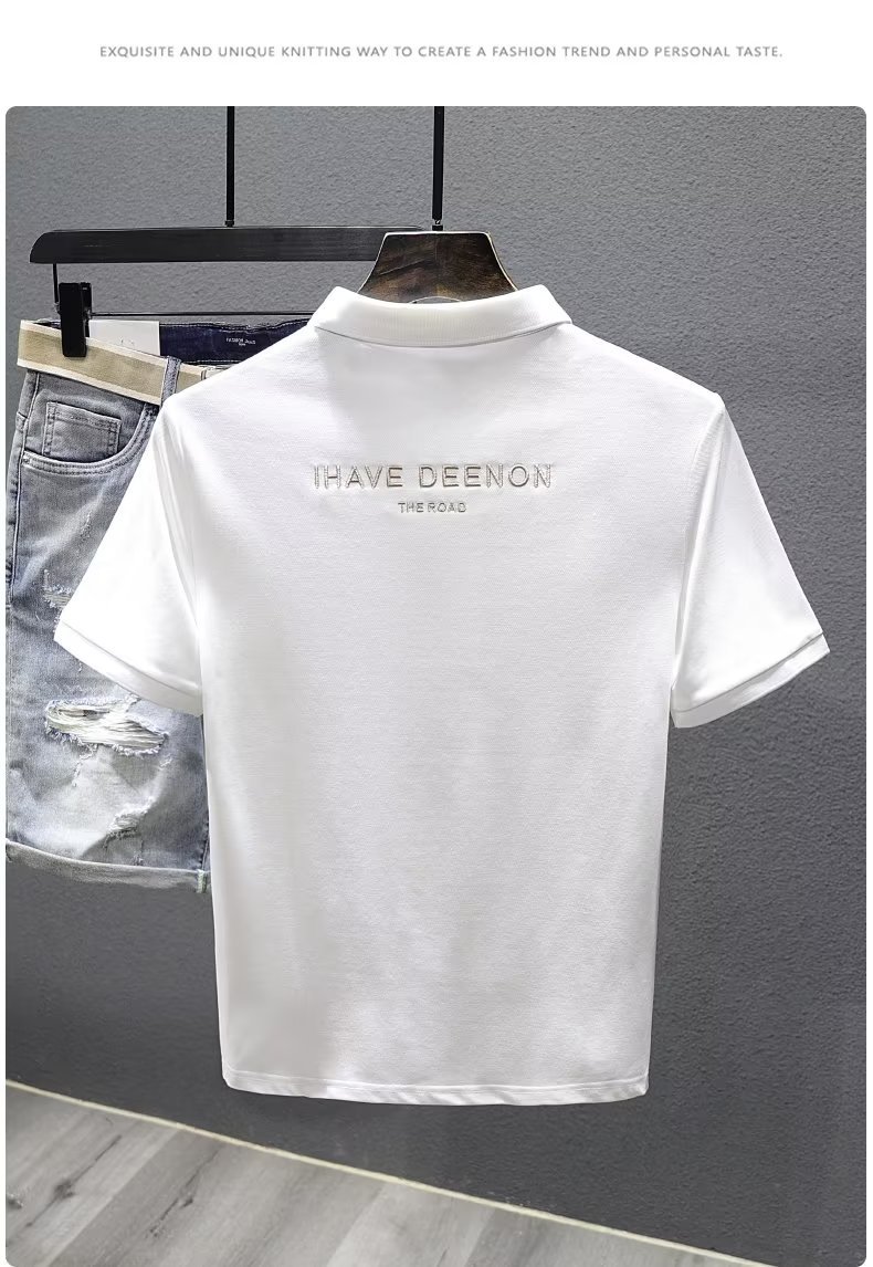 Sommerliches, dünnes, perlmuttfarbenes, gestreiftes Poloshirt für Herren mit kurzen Ärmeln, Marke, lockere und trendige Herren-Sommerstickerei_voghion.com