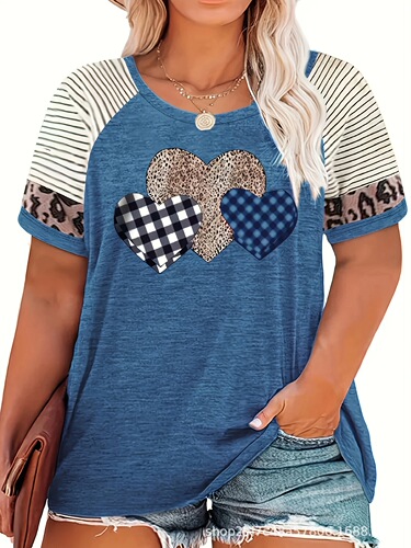 Women's Printed Crew Neck T-Shirt Top - Large Size - European and American Spring Summer New Arrival - Extra Large Size - Colorful Hand-painted Print
