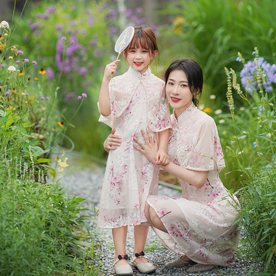 Mother and daughter parent-child outfit hanfu dress Children Qipao Dresses  cheongsam ancient costume festival performances