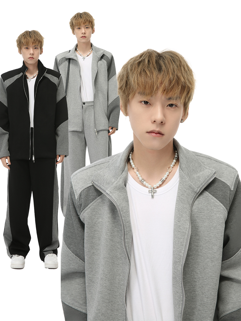 MTLCLOTHES Hombres| 2024 otoño nuevo producto coreano color de moda collar hombro cojín juego deportivo casual