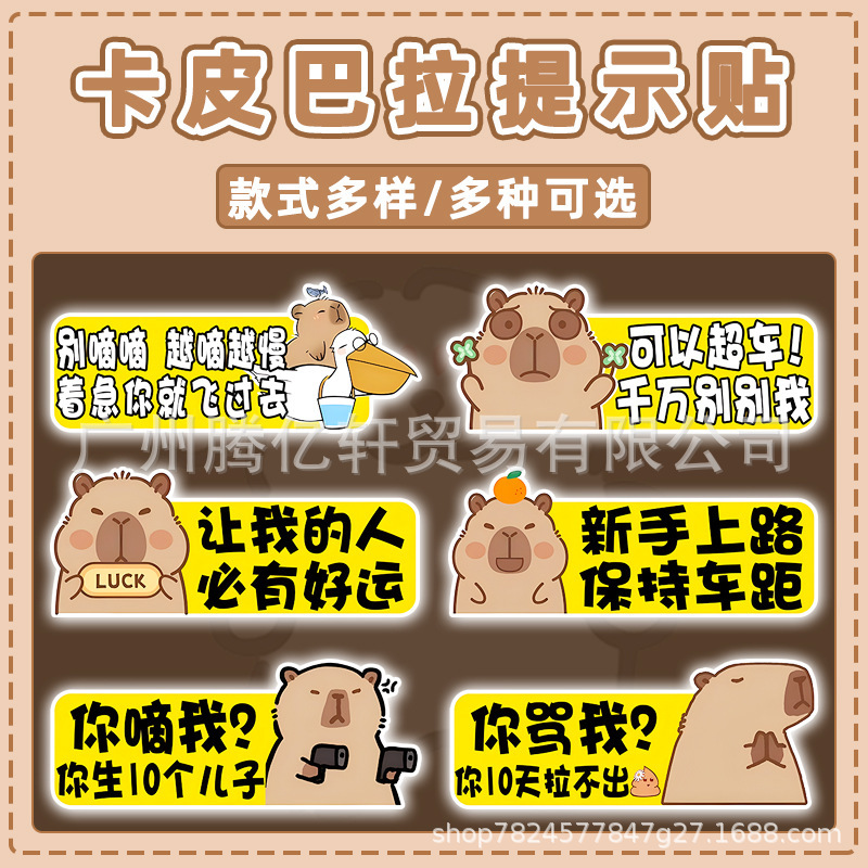 实习标贴上路女司机新手车贴创意卡通反光磁贴可爱水豚卡皮巴拉贴