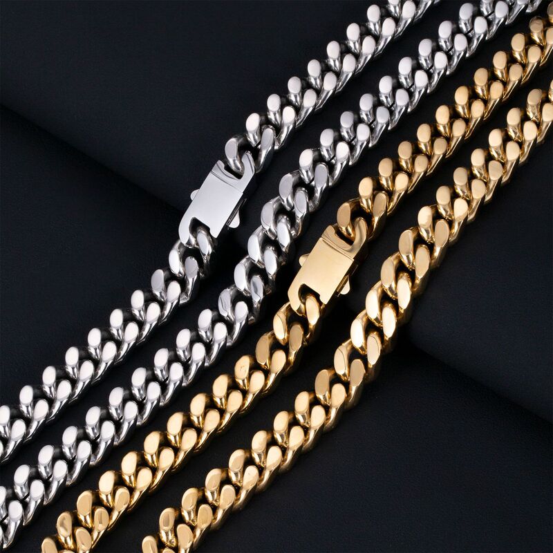 Trendy Titanium Steel Cuban Chain Necklace Stainless Steel Encrypted Four-Sided Polished Cuban Clasp Necklace High-End Cuban Clasp Trendy Titanium Steel Cuban Chain Necklace Stainless Steel Encrypted Four-Sided Polished Cuban Clasp Necklace High-End Cuban Clasp