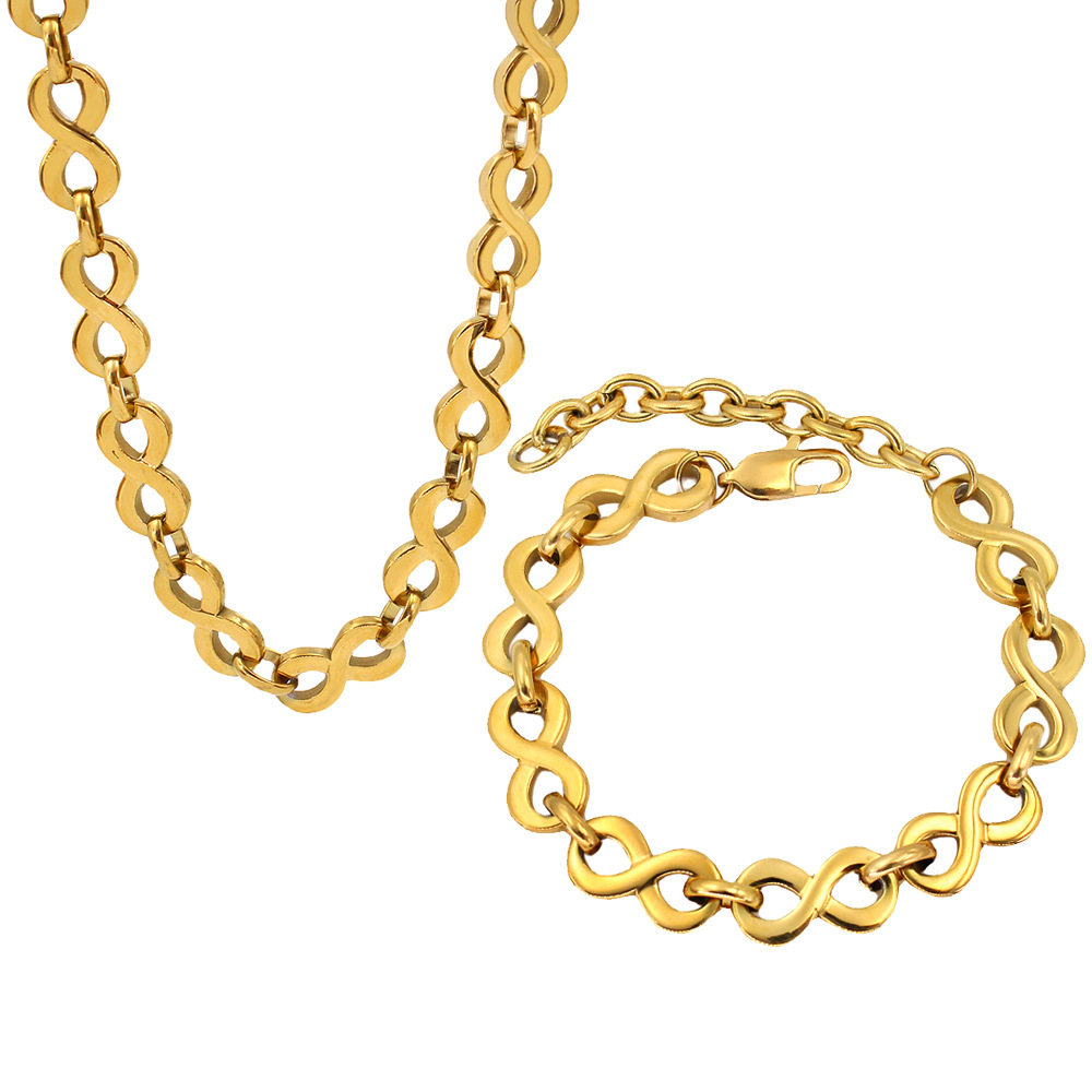 26g Weight PVD Coated Gold Plating Process 18K Gold, Real Gold Plated Plating Material Chain Bracelet, Necklace Classification Handmade Chain Chain Type Necklace + Jewelry Quantity Holiday, Daily Occasion 304 Stainless Steel Material Solid Color Pattern 2025 Spring and Summer Season Women's Gender Hip-Hop, Retro Style Waterproof Non Tarnish Craft PVD Coated 18K Gold Real Gold Plated Solid Color 304 Stainless Steel Hip-Hop Retro Waterproof Non Tarnish Chain Bracelet Necklace 43
