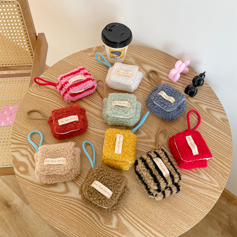ins same plush mini earphone bag Apple AirPods halter storage bag portable flip protective earphone bag